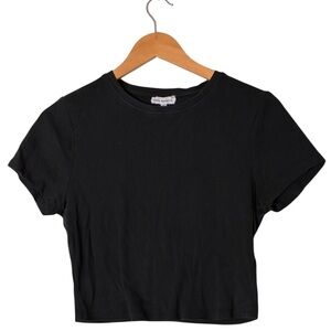 Good American | Black crewneck basic cotton short sleeve baby tee shirt
